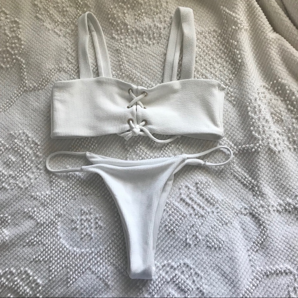 White lace up bikini